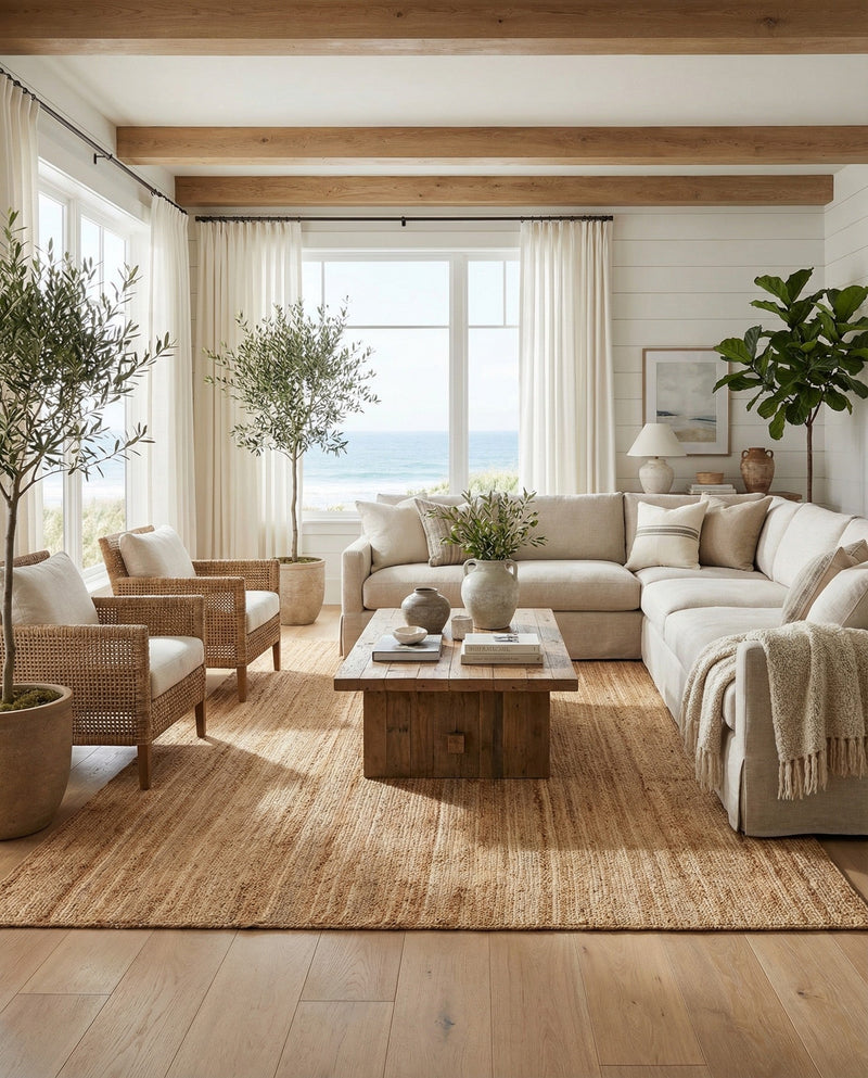 Woven Seaside Elegance Collection Area Rug - Coastline Rectangle Natural  lifestyle 5