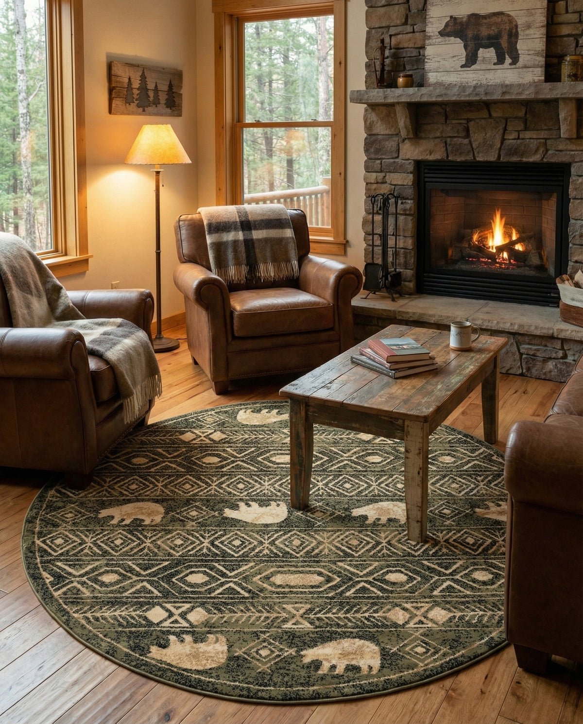 Frontier Trails Collection Area Rug -  Sedona Round Green  lifestyle 122