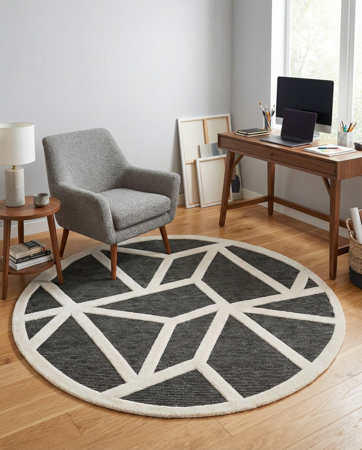 Monochrome Collection Area Rug -  Onyx Round Gray  lifestyle 120