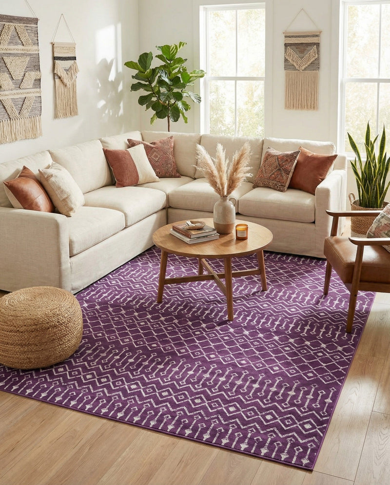 Marrakech Lattice Collection Area Rug - Medina (Violet) Rectangle Violet  lifestyle 6