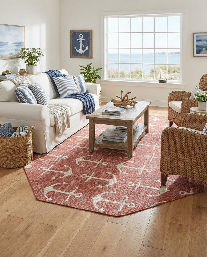 Seaside Haven Rugs Collection Area Rug - Sapphire (Rust Red) Octagon Rust Red  lifestyle 72