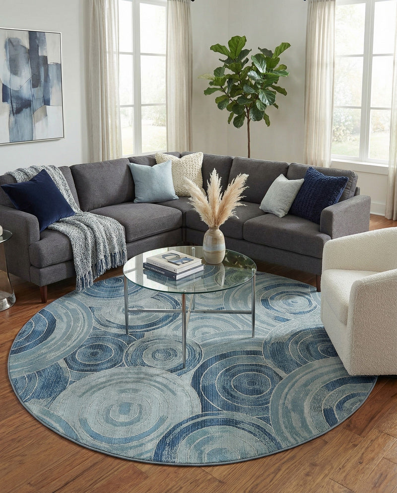 Urban Terrace Collection Area Rug -  Parkside Round Light Blue  lifestyle 50