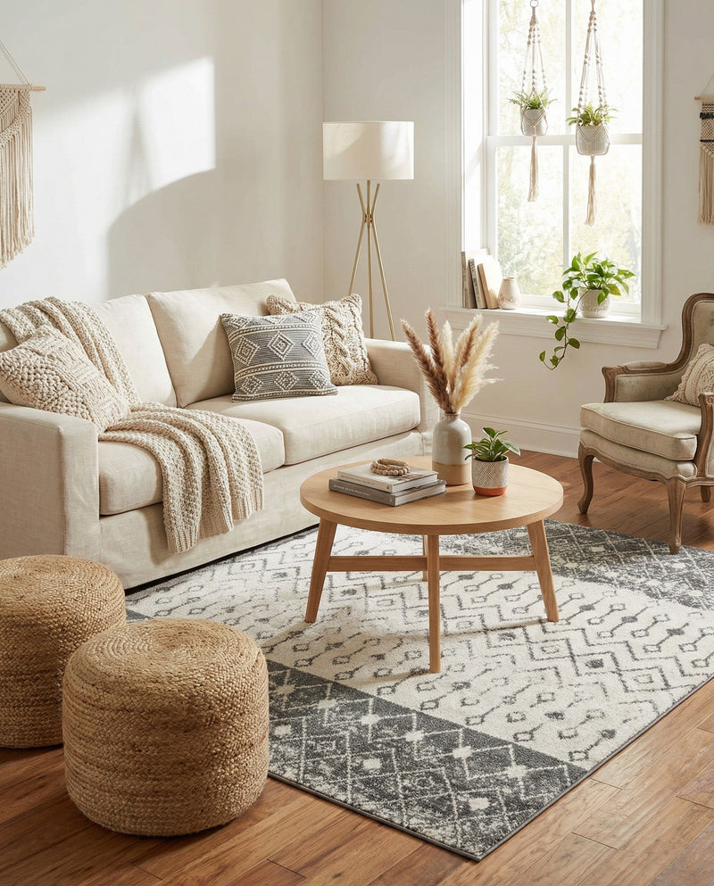 Mediterranean Lattice Collection Area Rug -  Casablanca (Ivory and Gray) Square Ivory and Gray  lifestyle 78