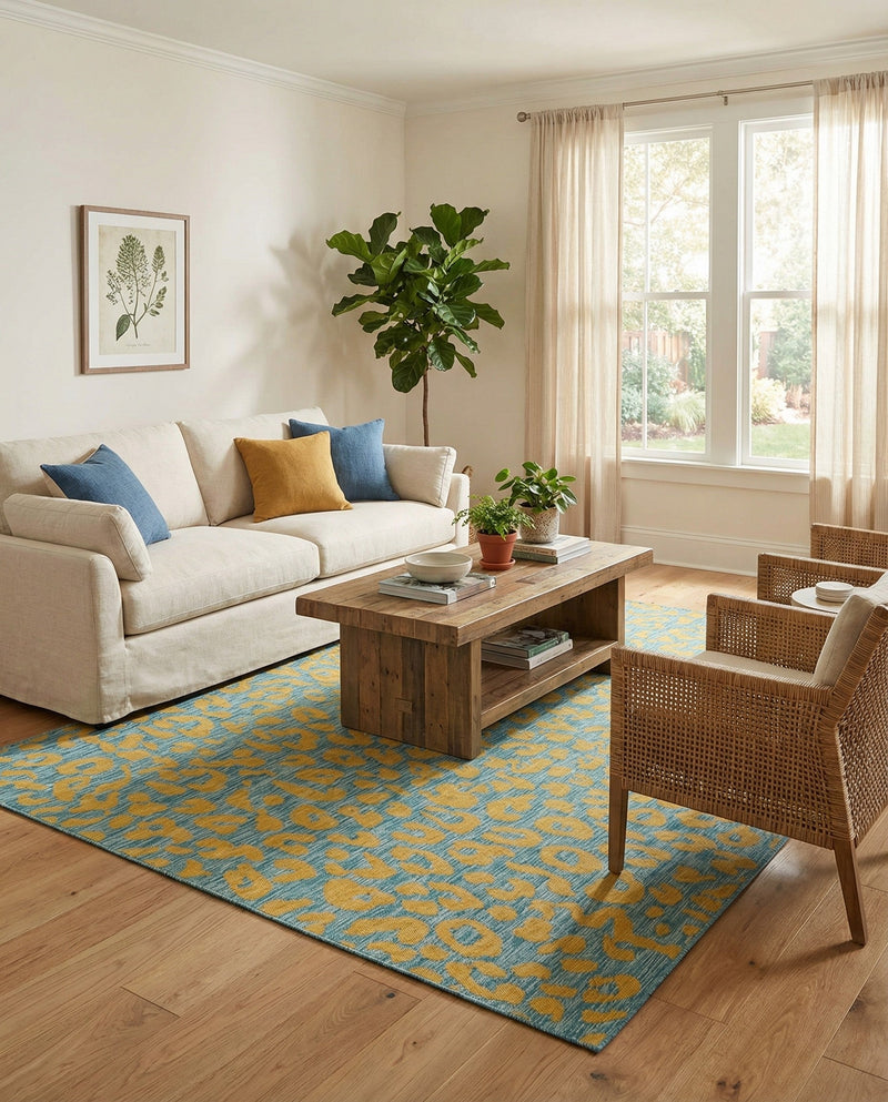 Savannah Escape Collection Area Rug -  Amazon (Blue Yellow) Rectangle Blue Yellow  lifestyle 5