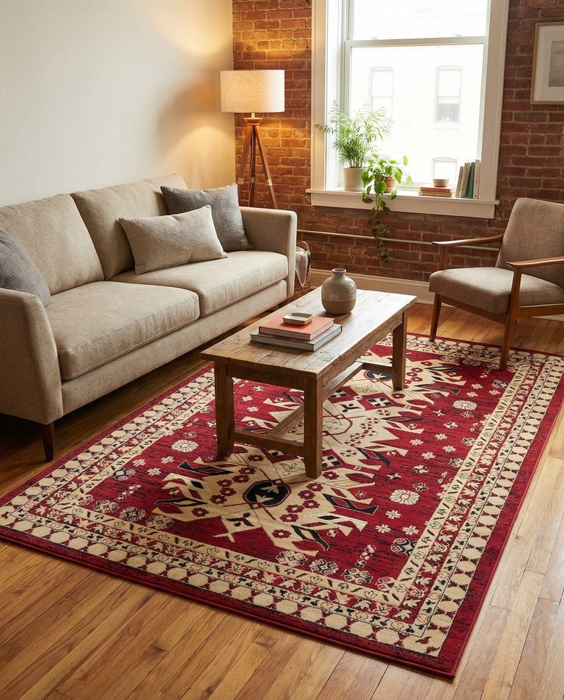 Tabriz Tapestries Collection Area Rug - Azerbaijan (Red) Rectangle Red  lifestyle 5