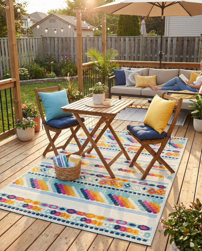 Bahama Breeze Outdoor Collection Area Rug -  Bimini Rectangle Blue  lifestyle 57
