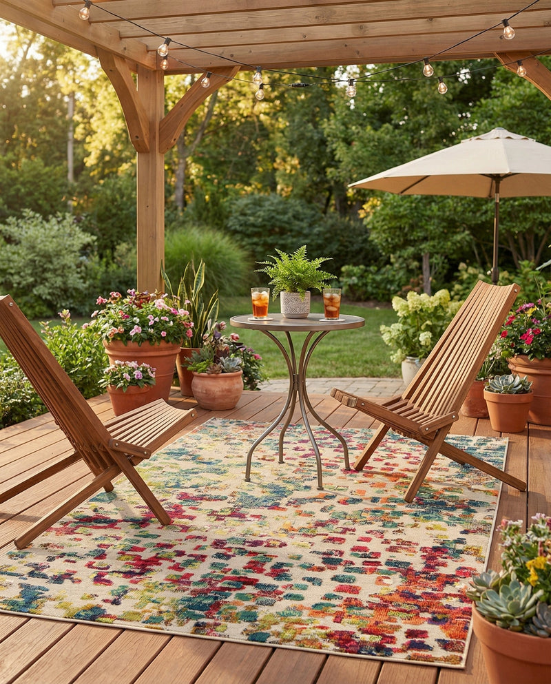 Outdoor Marrakesh Collection Area Rug -  Oujda Rectangle Multi  lifestyle 12