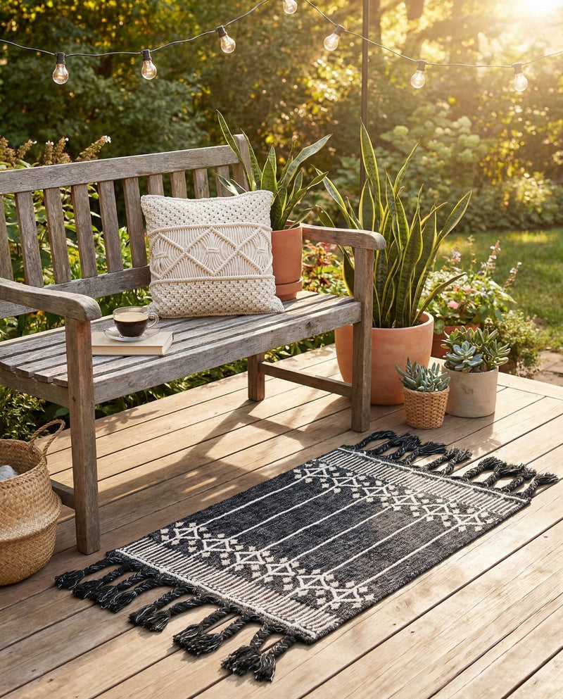 Sustainable Nomad Terrace Collection Area Rug - Reef Rectangle Charcoal Black  lifestyle 51
