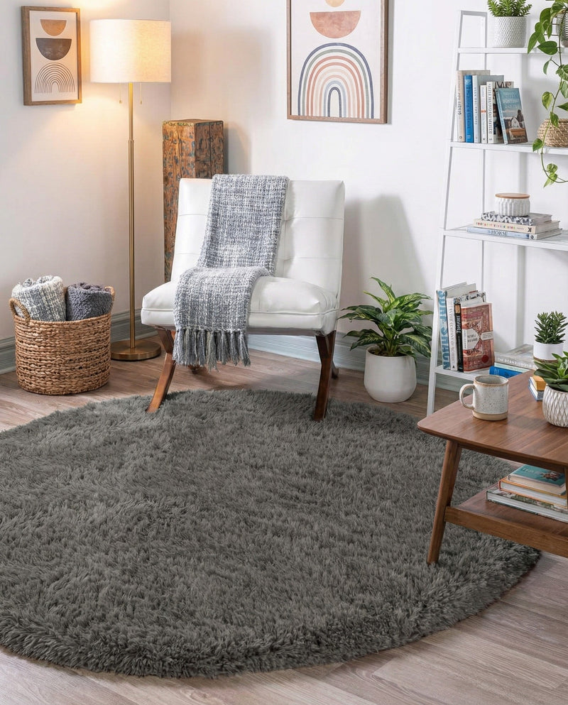 Eternal Plush Oasis Collection Area Rug -  Tranquility (Smoke) Round Smoke  lifestyle 38