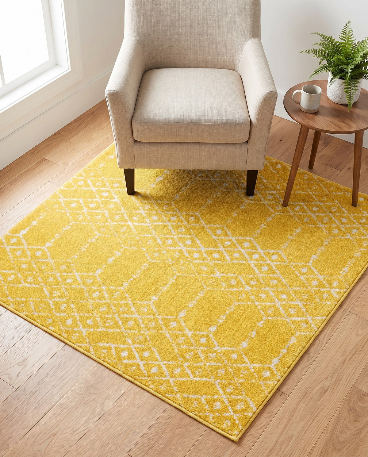 Marrakesh Lattice Collection Area Rug - Casablanca (Yellow) Square Yellow  lifestyle 90