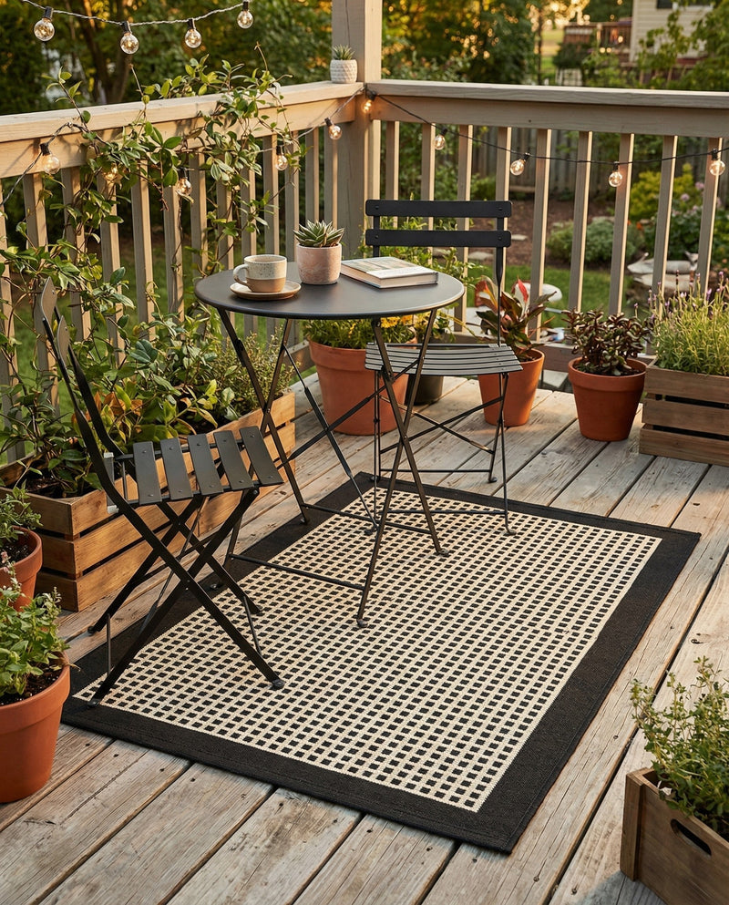 Terrace Fringe Collection Area Rug - Oceanside Rectangle Black  lifestyle 8