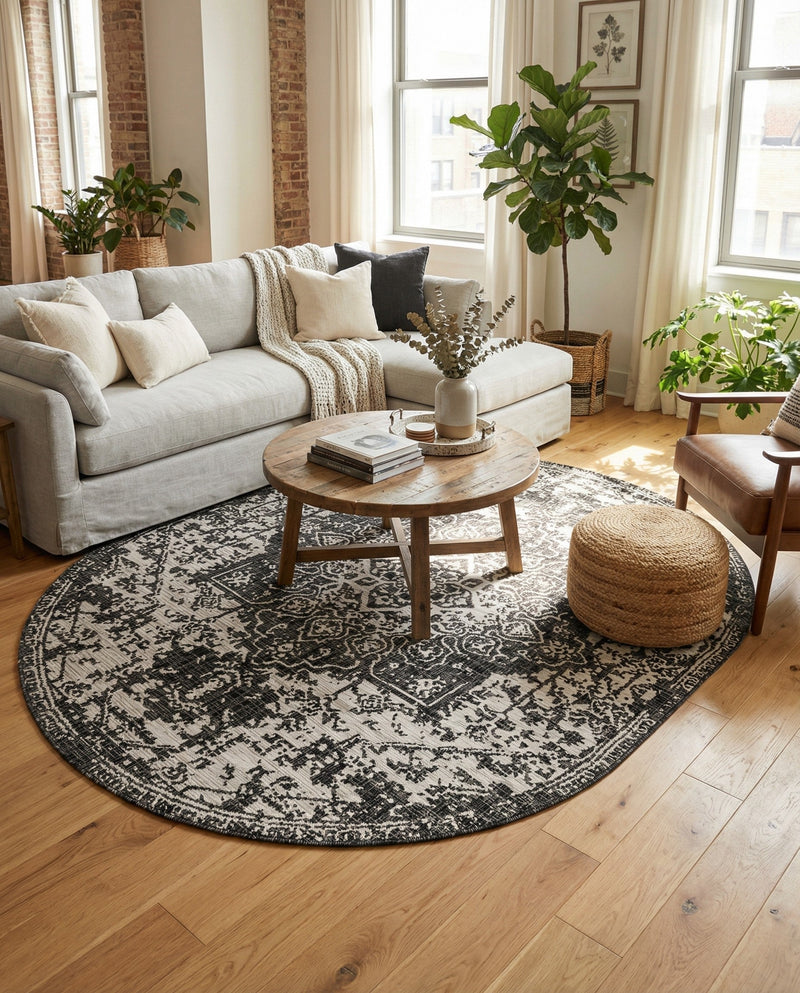 Urban Oasis Rugs Collection Area Rug -  Penthouse (Charcoal Gray) Oval Charcoal Gray  lifestyle 61