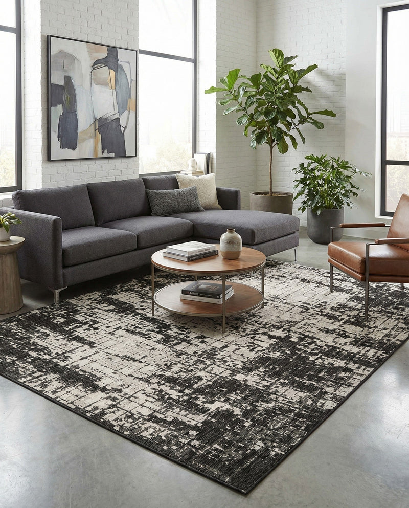 Urban Terrace Collection Area Rug -  Midtown Rectangle Black and White  lifestyle 24