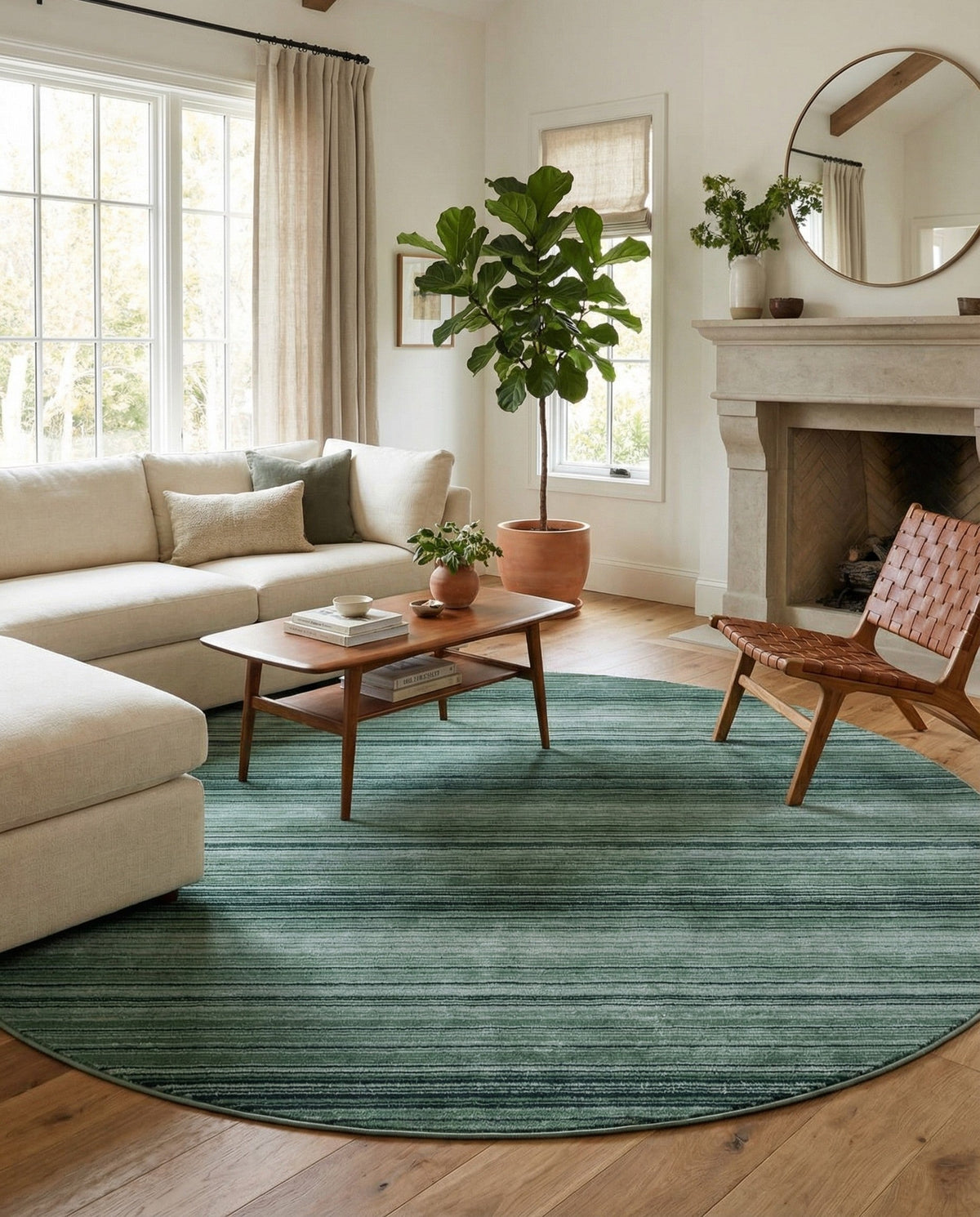 Jewel Oasis Collection Area Rug - Sapphire (Green) Round Green  lifestyle 104