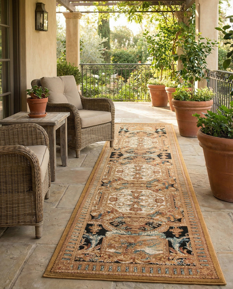Patio Heritage Collection Area Rug - Veranda Runner Black Gold Brown  lifestyle 71