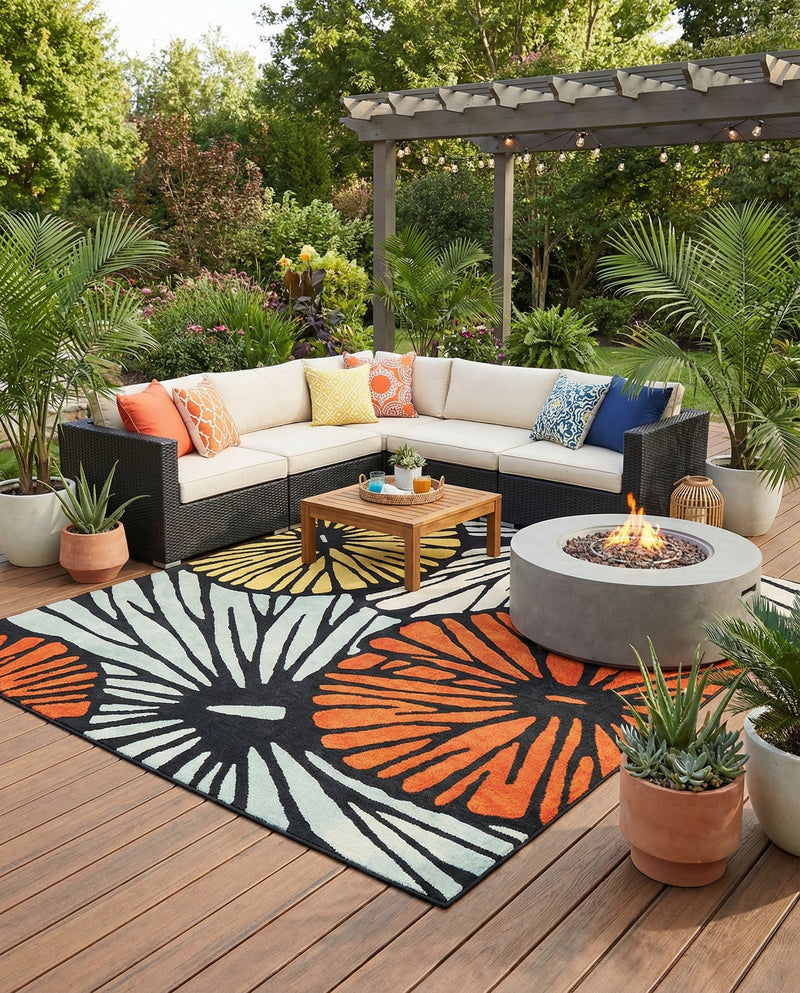 Outdoor Marrakesh Collection Area Rug -  Tetouan Square Multi  lifestyle 75
