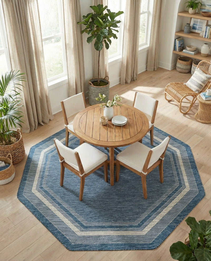 Terrace Fringe Collection Area Rug - Veranda (Blue) Octagon Blue  lifestyle 46