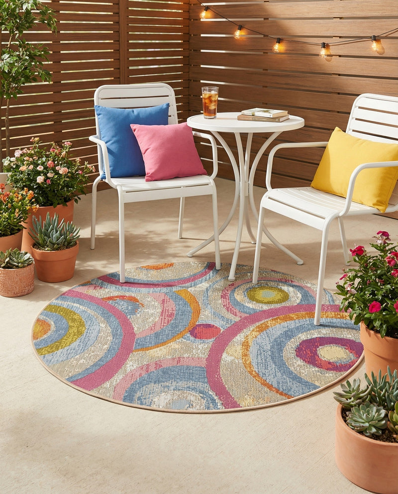 Urban Terrace Collection Area Rug -  Plaza Round Multi  lifestyle 56