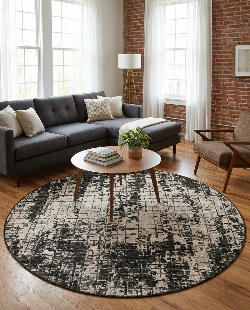 Urban Terrace Collection Area Rug -  Midtown Round Black and White  lifestyle 34