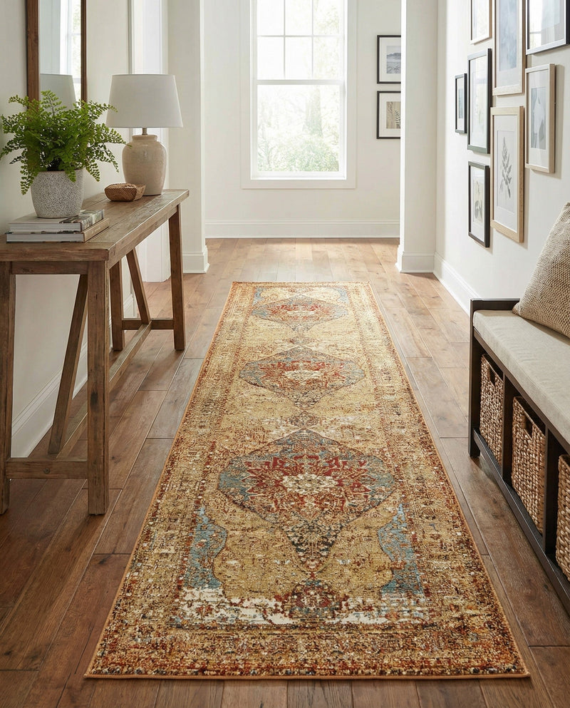 Patio Heritage Collection Area Rug -  Pergola Runner Blue and Light Brown  lifestyle 72