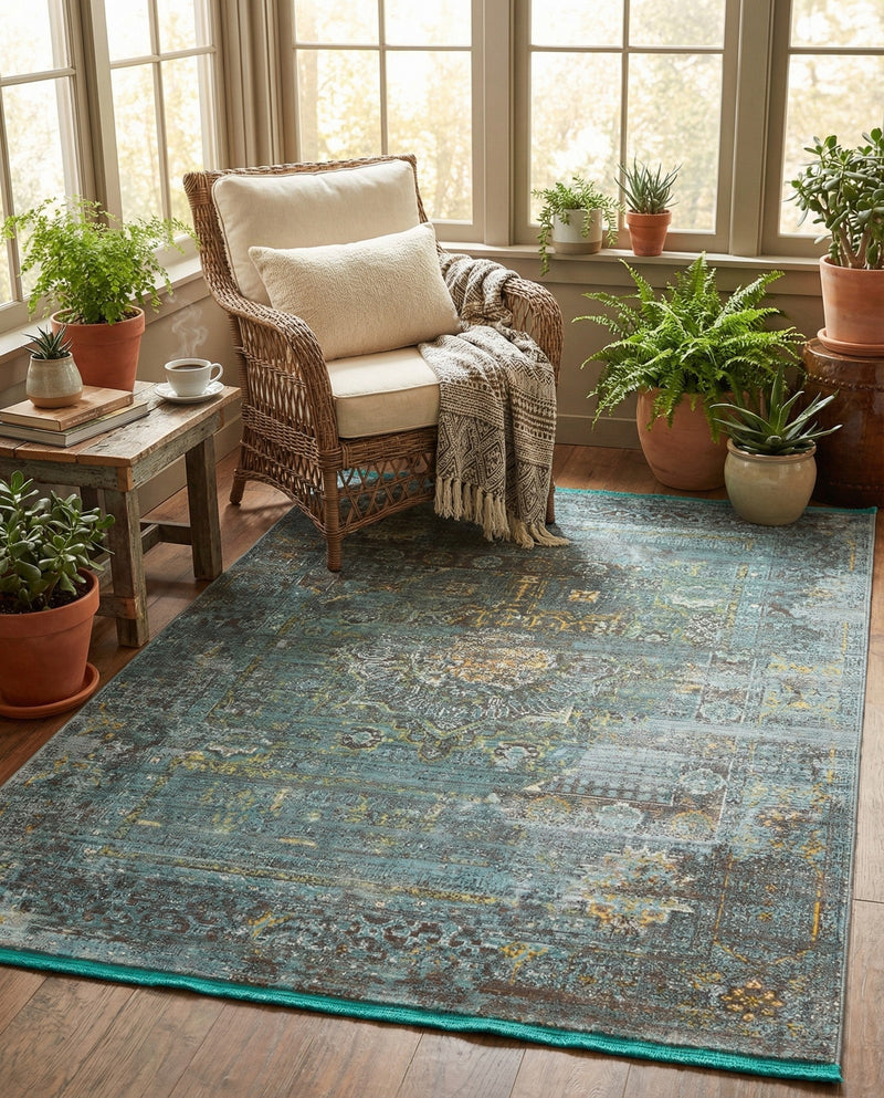 Caribbean Breeze Collection Area Rug -  Martinique Rectangle Turquoise  lifestyle 14