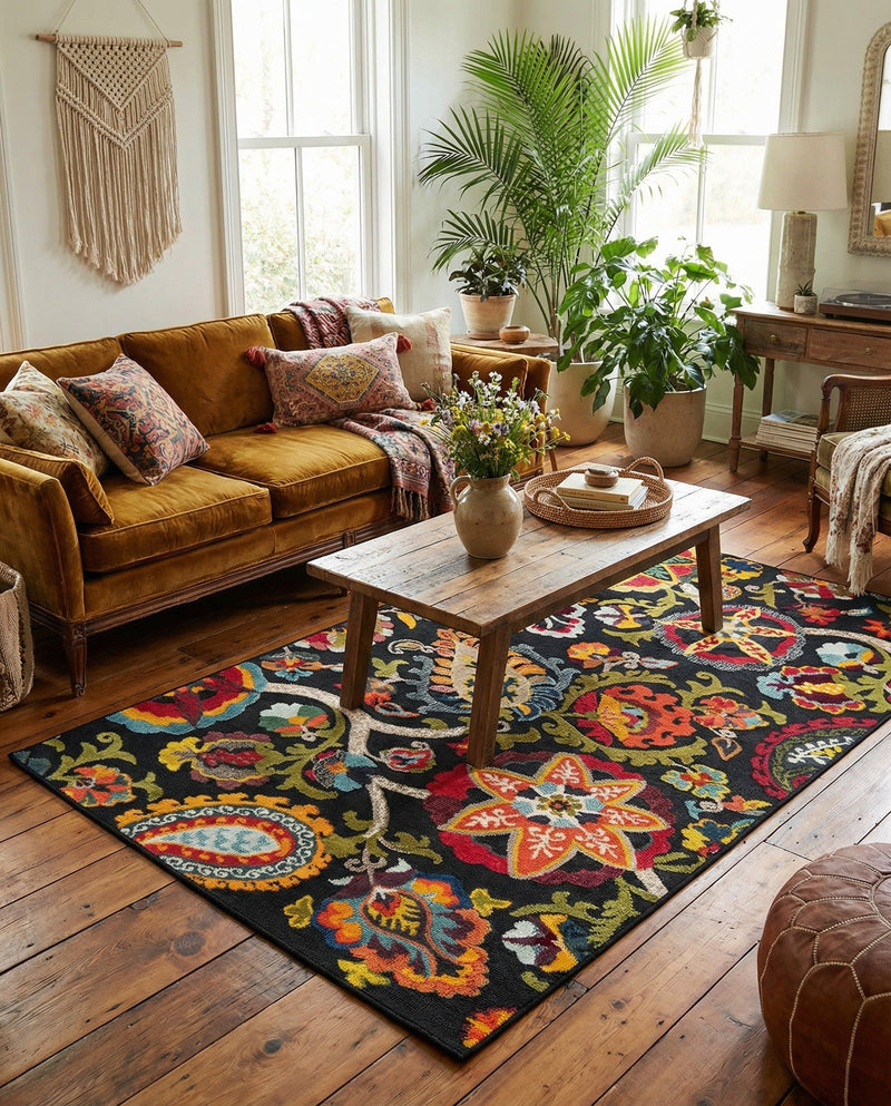 Outdoor Marrakesh Collection Area Rug - Fes Rectangle Multi Black  lifestyle 15