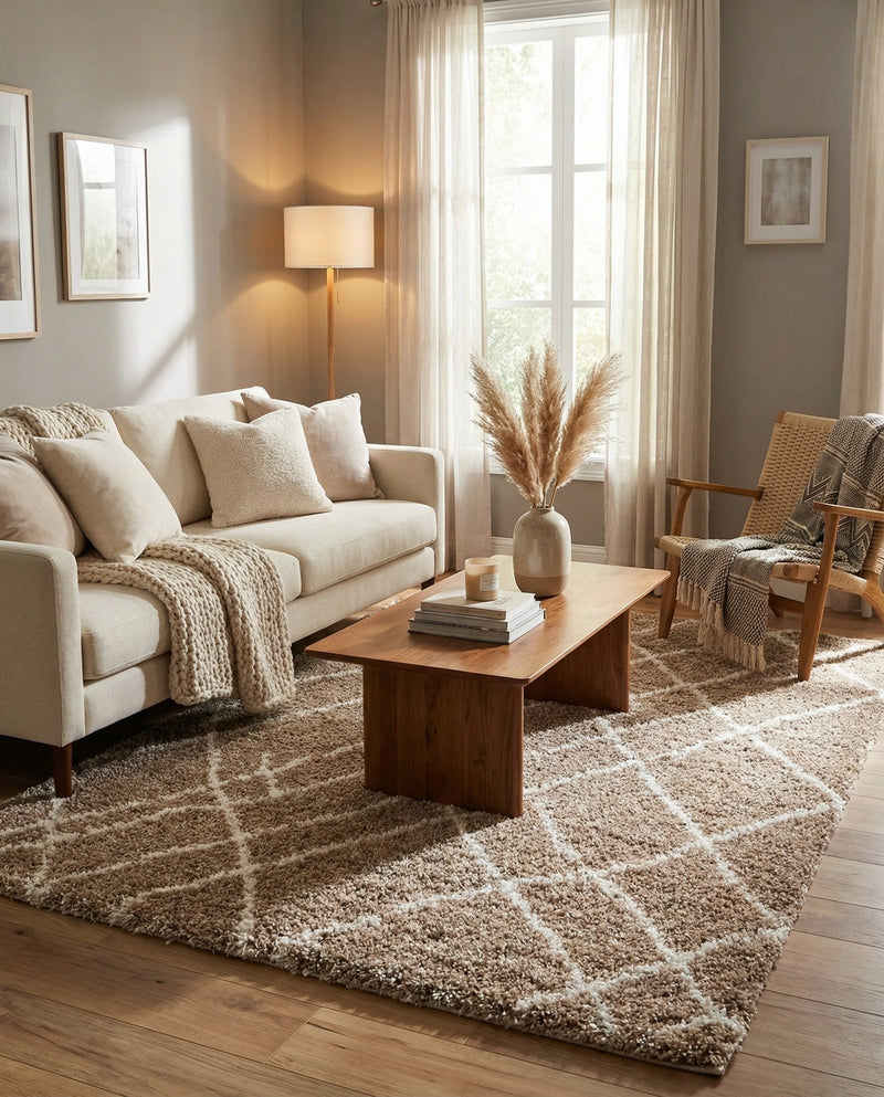Cozy Haven Shag Collection Area Rug - Serenity (Khaki) Square Khaki  lifestyle 37
