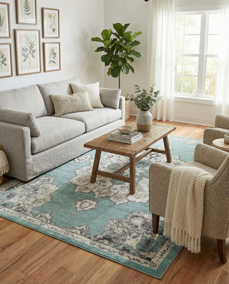 Beverly Grove Collection Area Rug - Melrose (Aqua) Rectangle Aqua  lifestyle 12
