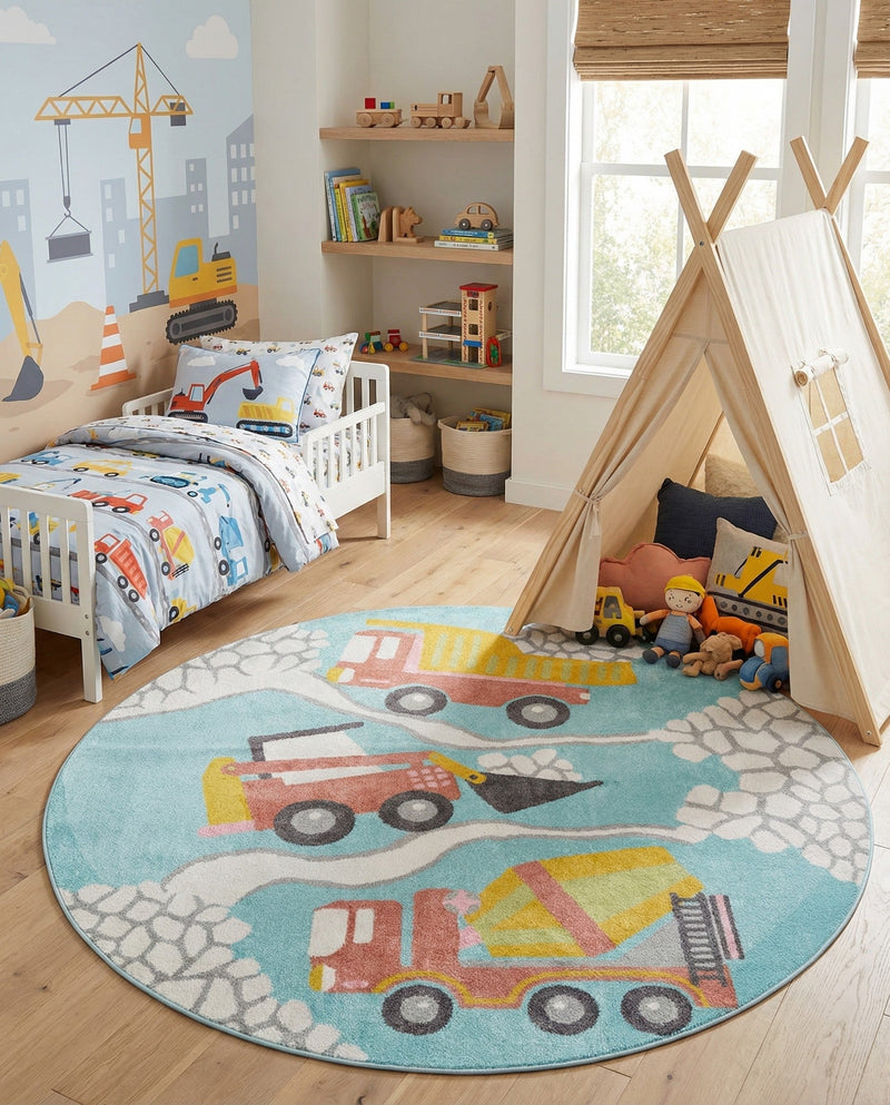Wonder Tykes Collection Area Rug -  Labyrinth Round Teal  lifestyle 44