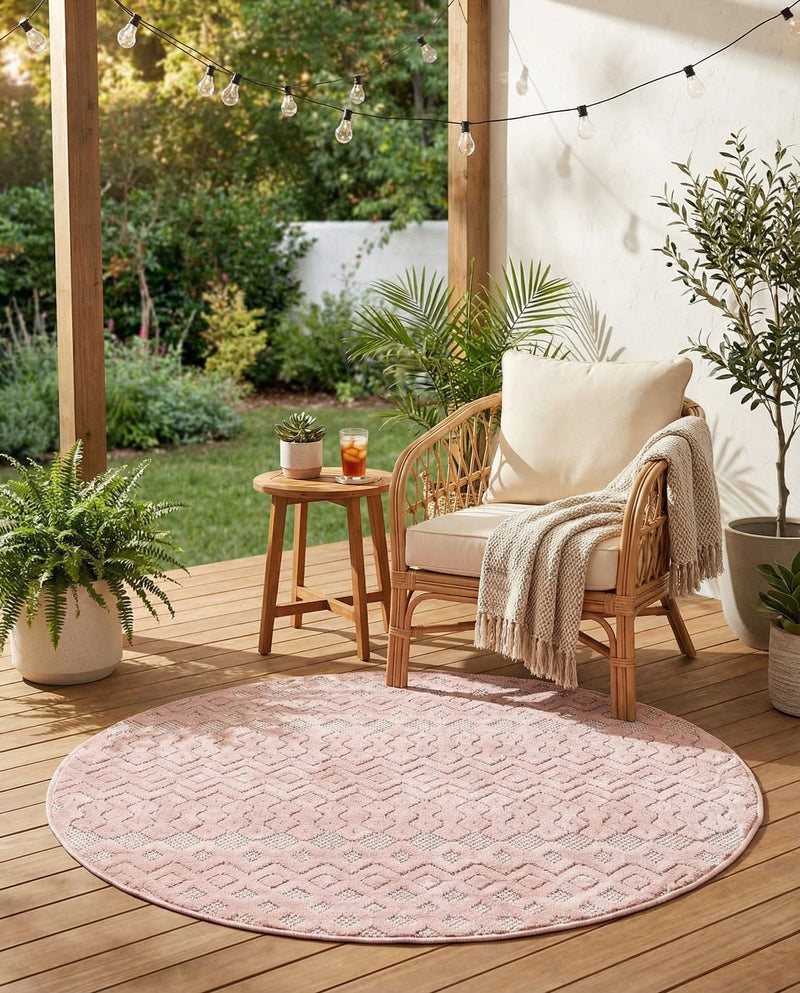 Garden Lattice Charm Collection Area Rug -  Pergola (Pink) Round Pink  lifestyle 54