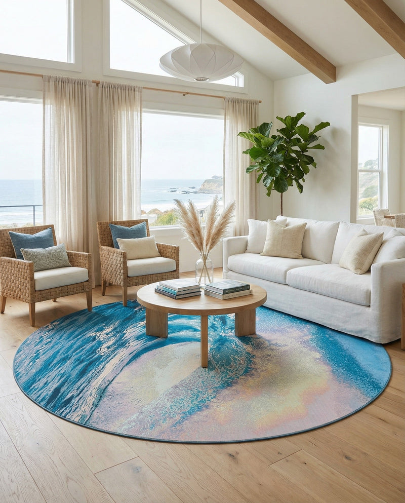 Urban Terrace Collection Area Rug - Veranda Round Blue  lifestyle 35