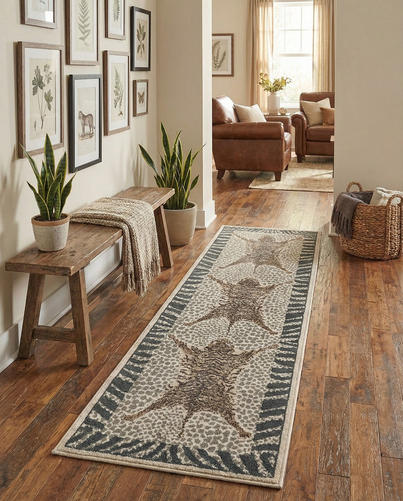Savannah Sojourn Collection Area Rug -  Masai Runner Gray and Ivory  lifestyle 56