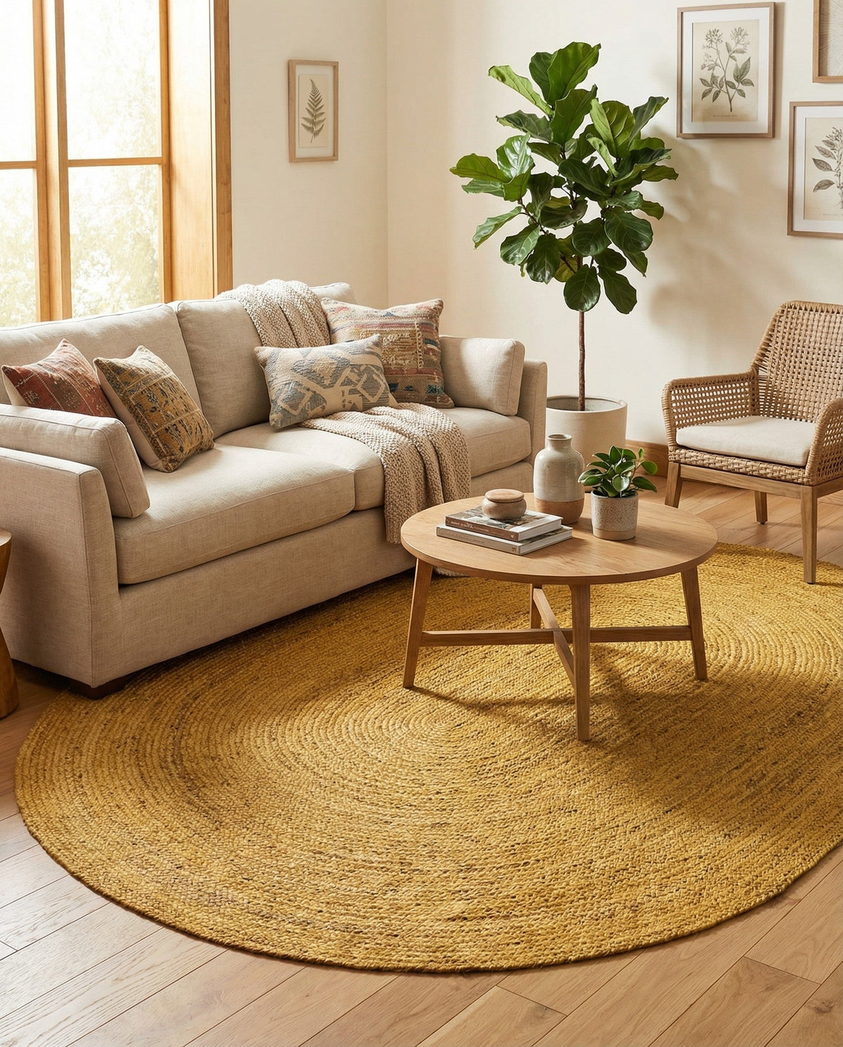 Woven Seaside Jute Collection Area Rug - Savannah (Yellow) Oval Yellow  lifestyle 81