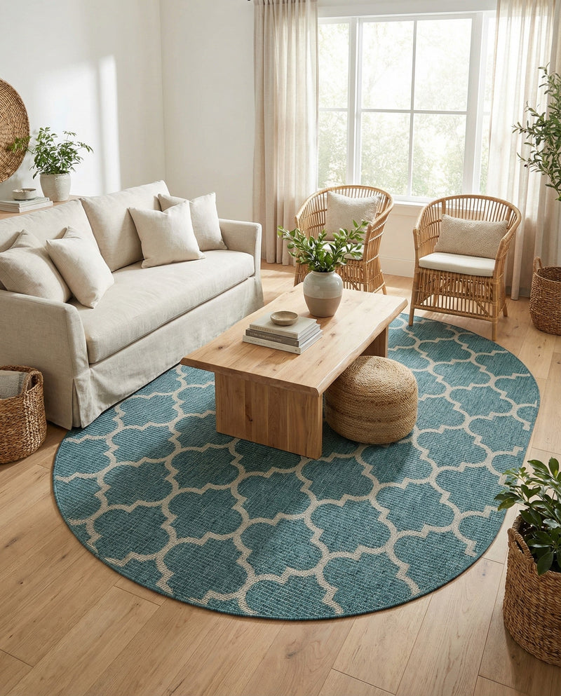 Savannah Pergola Collection Area Rug - Arbor (Teal) Oval Teal  lifestyle 85