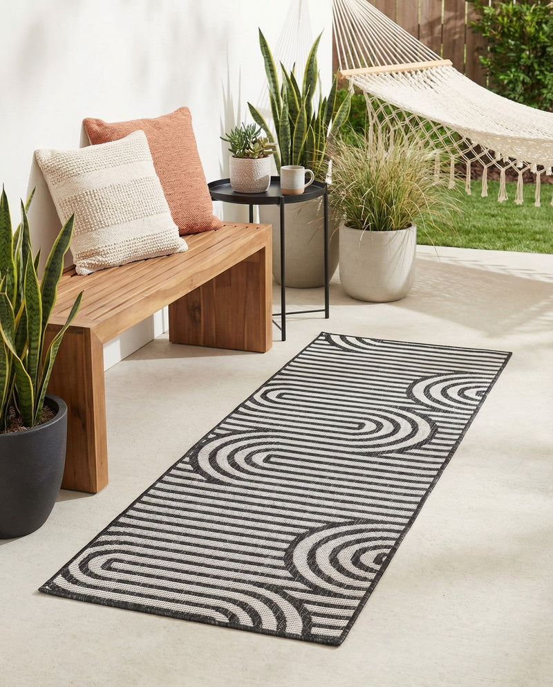 Urban Terrace Collection Area Rug -  Uptown Runner Black and White  lifestyle 63