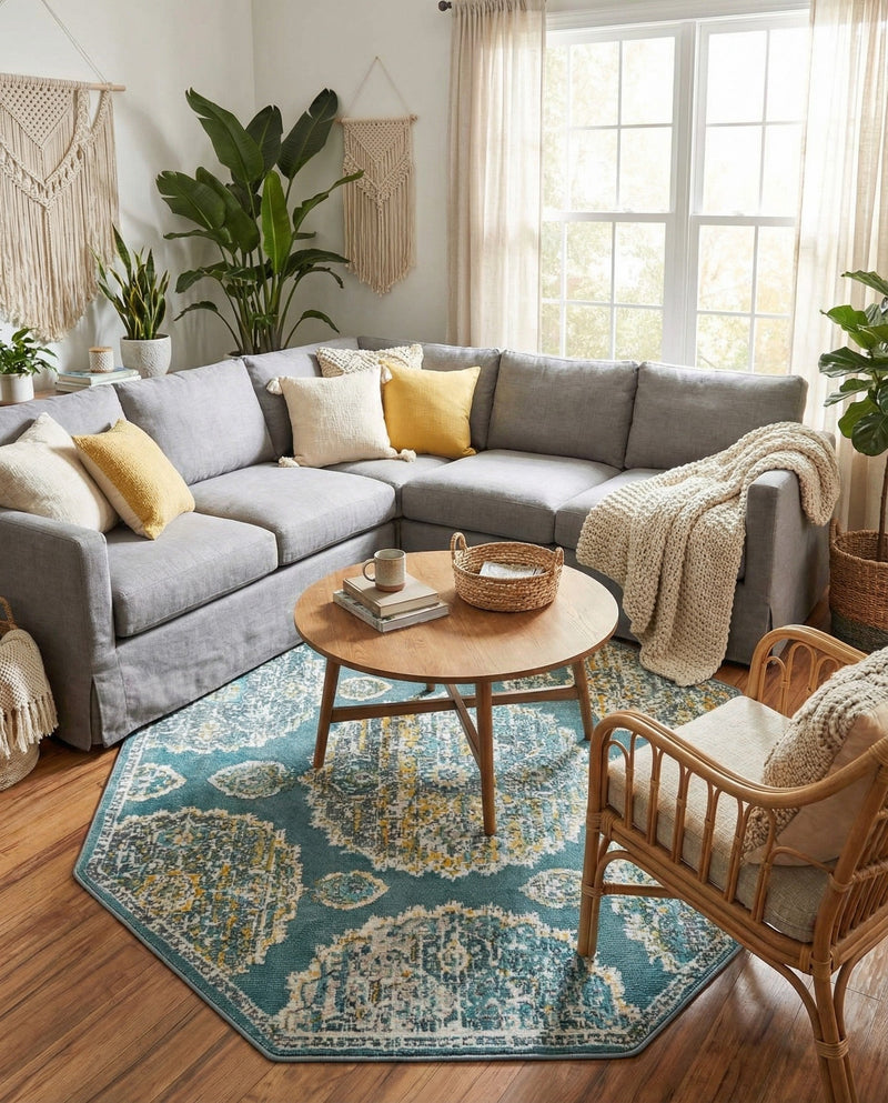 Arcadia Rugs Collection Area Rug -  Atlantis (Gray and Blue) Octagon Gray and Blue  lifestyle 77