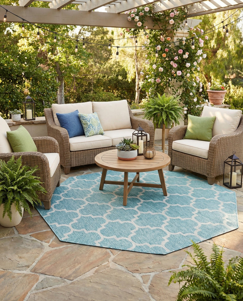 Savannah Pergola Collection Area Rug - Arbor (Aquamarine) Octagon Aquamarine  lifestyle 45