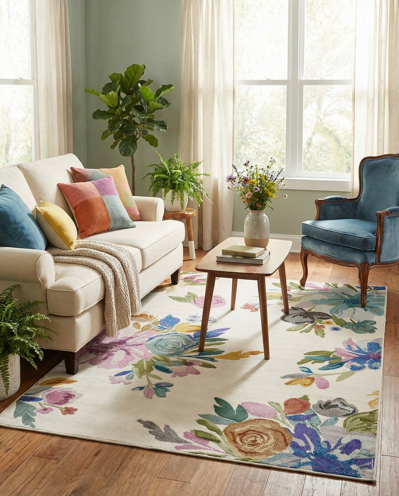 Meadow Breeze Collection Area Rug - Wildflower Rectangle Ivory  lifestyle 33