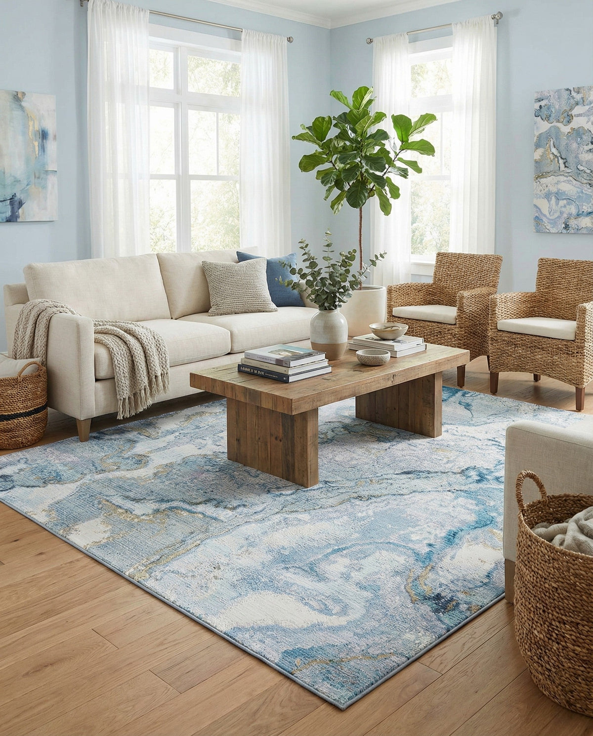 Urban Terrace Collection Area Rug -  Vertex Square Blue and Ivory  lifestyle 101