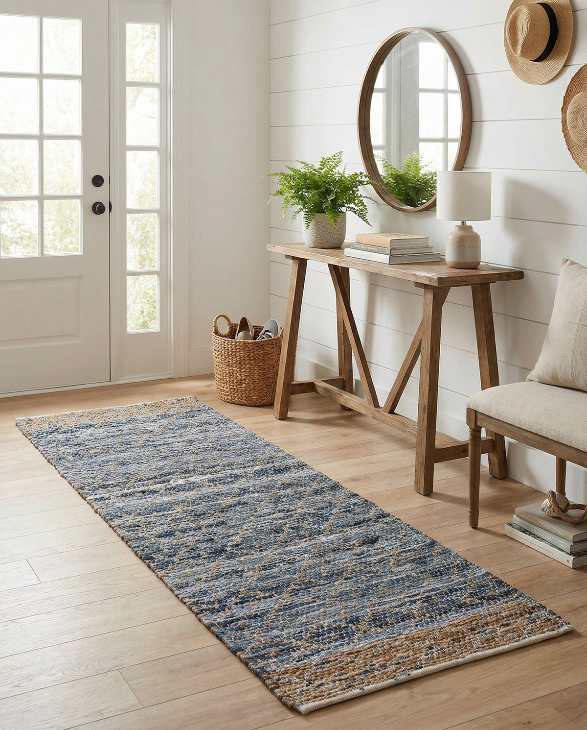 Tulum Trellis Collection Area Rug - Shoreline Runner Denim blue  lifestyle 159