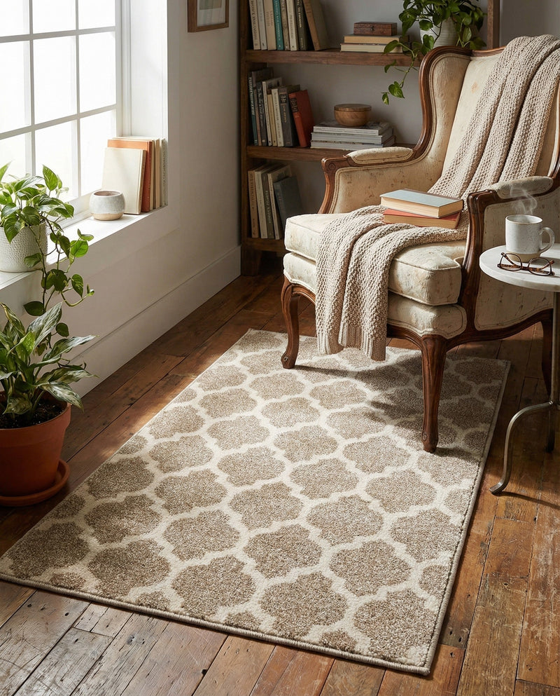 Lattice Gardens Collection Area Rug -  Bloomfield (Light Brown) Rectangle Light Brown  lifestyle 17
