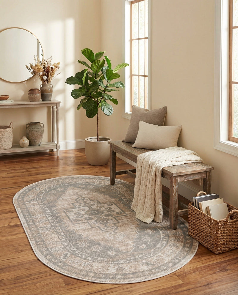 Savannah Series Collection Area Rug -  Augusta (Mink) Oval Mink  lifestyle 80