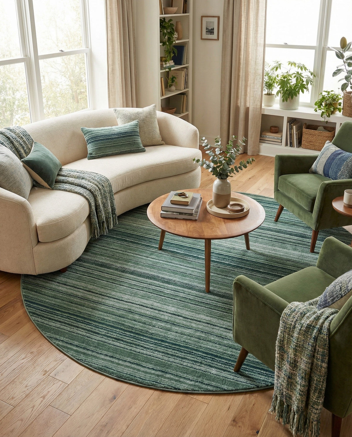Jewel Oasis Collection Area Rug - Sapphire (Green) Round Green  lifestyle 107