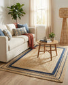 Woven Seaside Jute Collection Area Rug - Nantucket Rectangle Natural and Navy Blue  lifestyle 12
