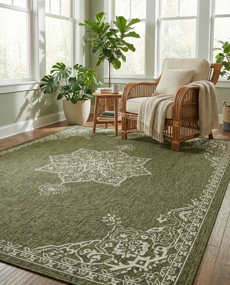 Patio Heritage Collection Area Rug -  Charleston (Green) Rectangle Green  lifestyle 20