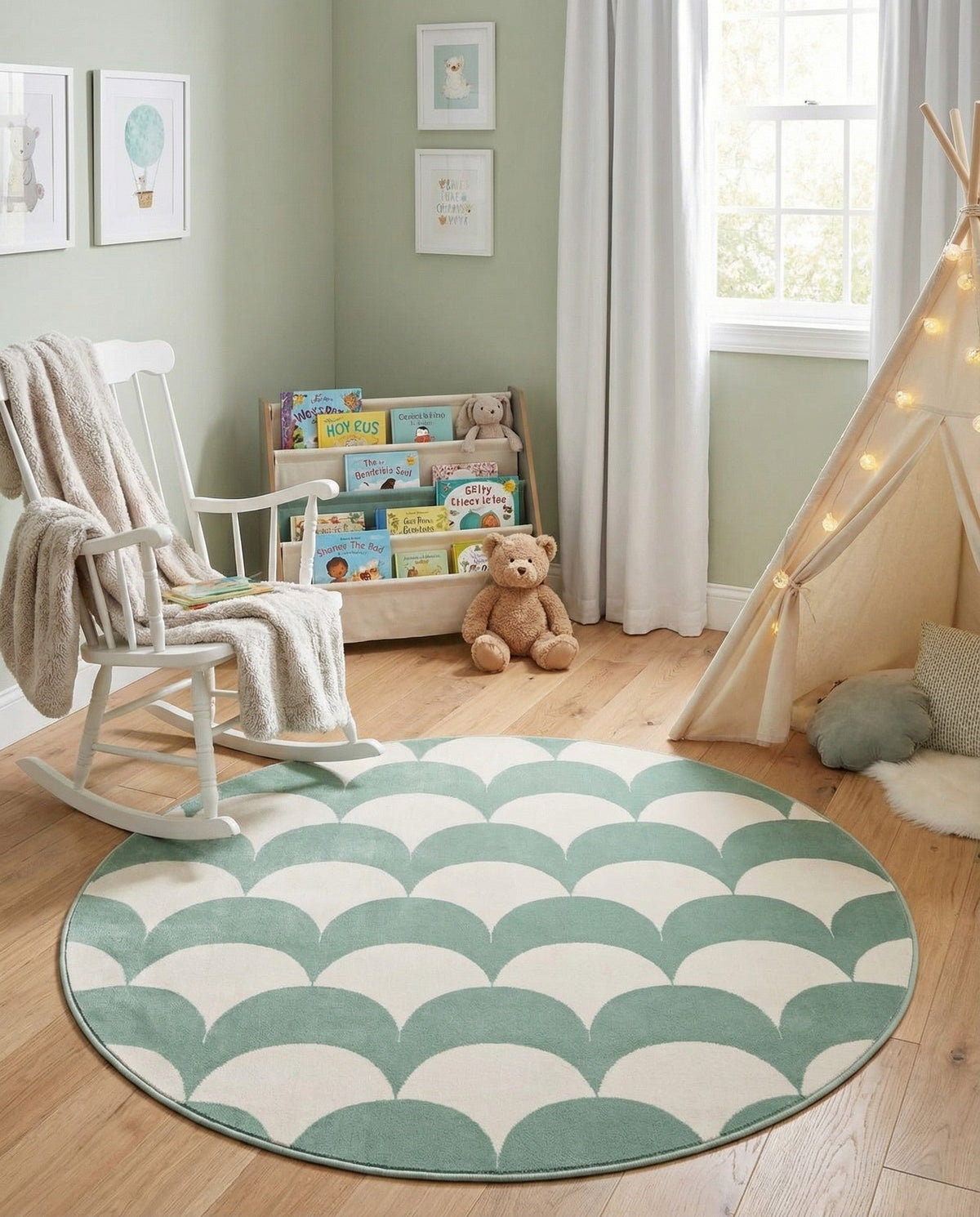 Wonder Tykes Collection Area Rug - Sparklewood Round Soft Green  lifestyle 143