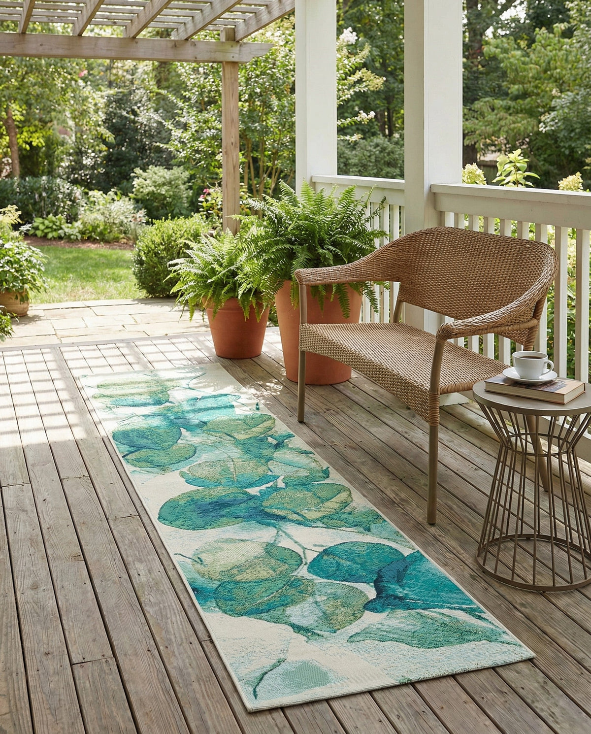 Seaside Blooms Collection Area Rug -  Flora Runner Blue Green  lifestyle 108