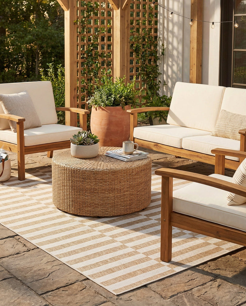 Seaside Stripes Collection Area Rug - Cabana (Taupe) Rectangle Taupe  lifestyle 30