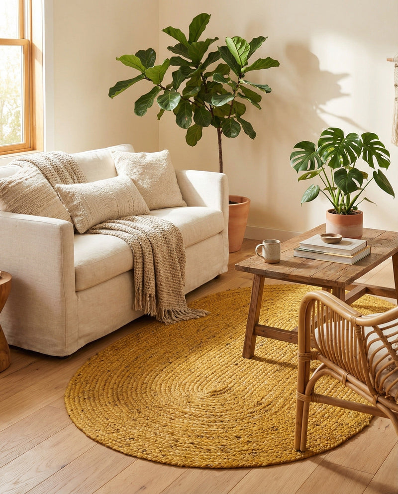Woven Seaside Jute Collection Area Rug - Savannah (Yellow) Oval Yellow  lifestyle 61