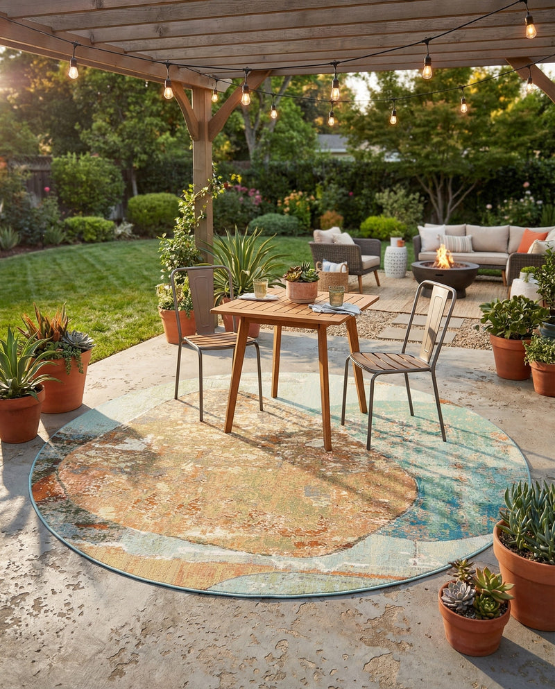 Urban Terrace Collection Area Rug -  Portico Round Multi  lifestyle 78